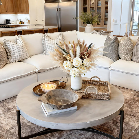 Suuyuu boho dining table centerpiece blends natural textures with warm farmhouse charm.