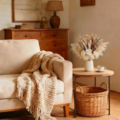 Suuyuu farmhouse floral decor complements rustic furnishings with modern boho vibes.