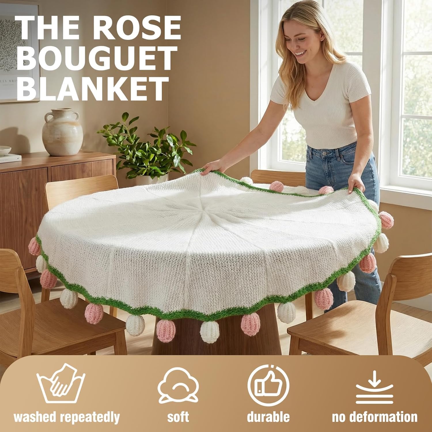 SUVEUS crochet flower bouquet blanket 43-inch diameter ready for living room.