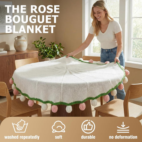 SUVEUS crochet flower bouquet blanket 43-inch diameter ready for living room.