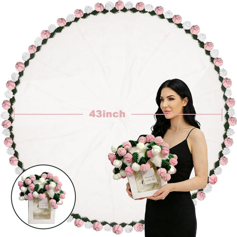 SUVEUS crochet bouquet blanket folded display showing handmade rose design.