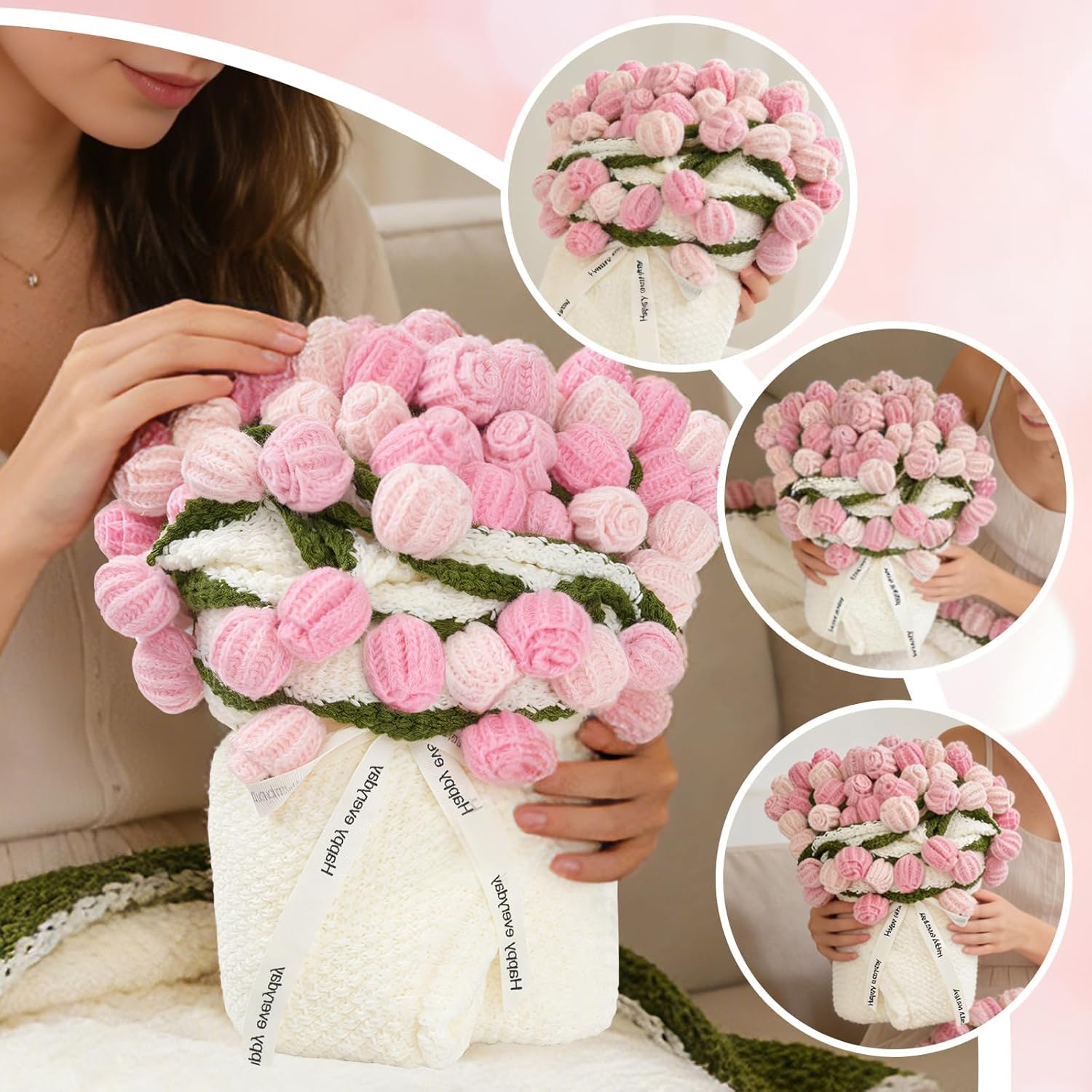 SUVEUS bouquet blanket used as nightstand cover for warmth.