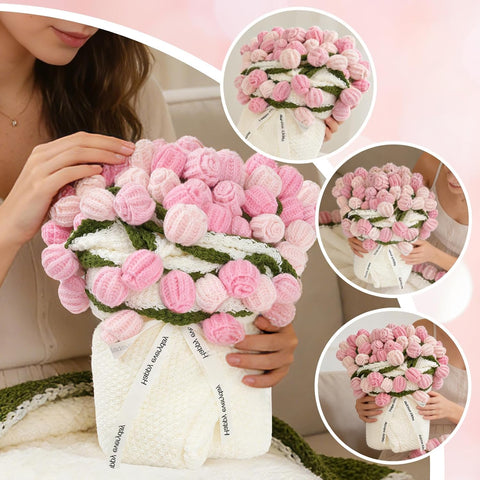 SUVEUS bouquet blanket used as nightstand cover for warmth.