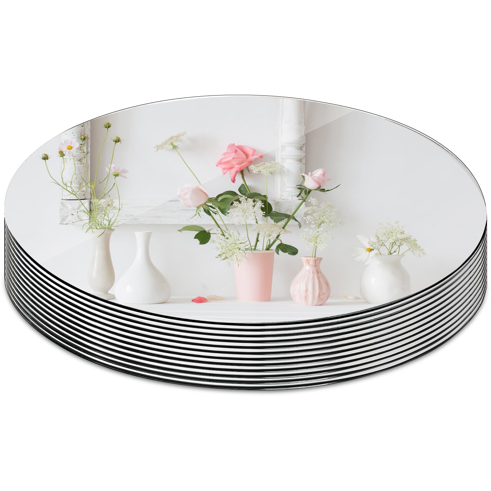 Suwimut 12-pack round mirror tray 10-inch for elegant centerpieces and reflections