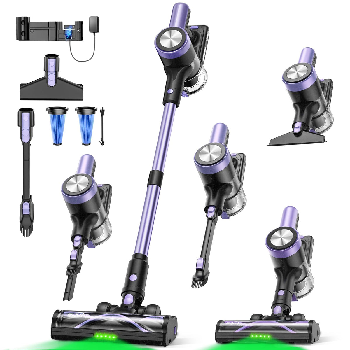 SUXIANGVAC cordless vacuum shows 55kPa suction power for deep-cleaning carpets and floors.