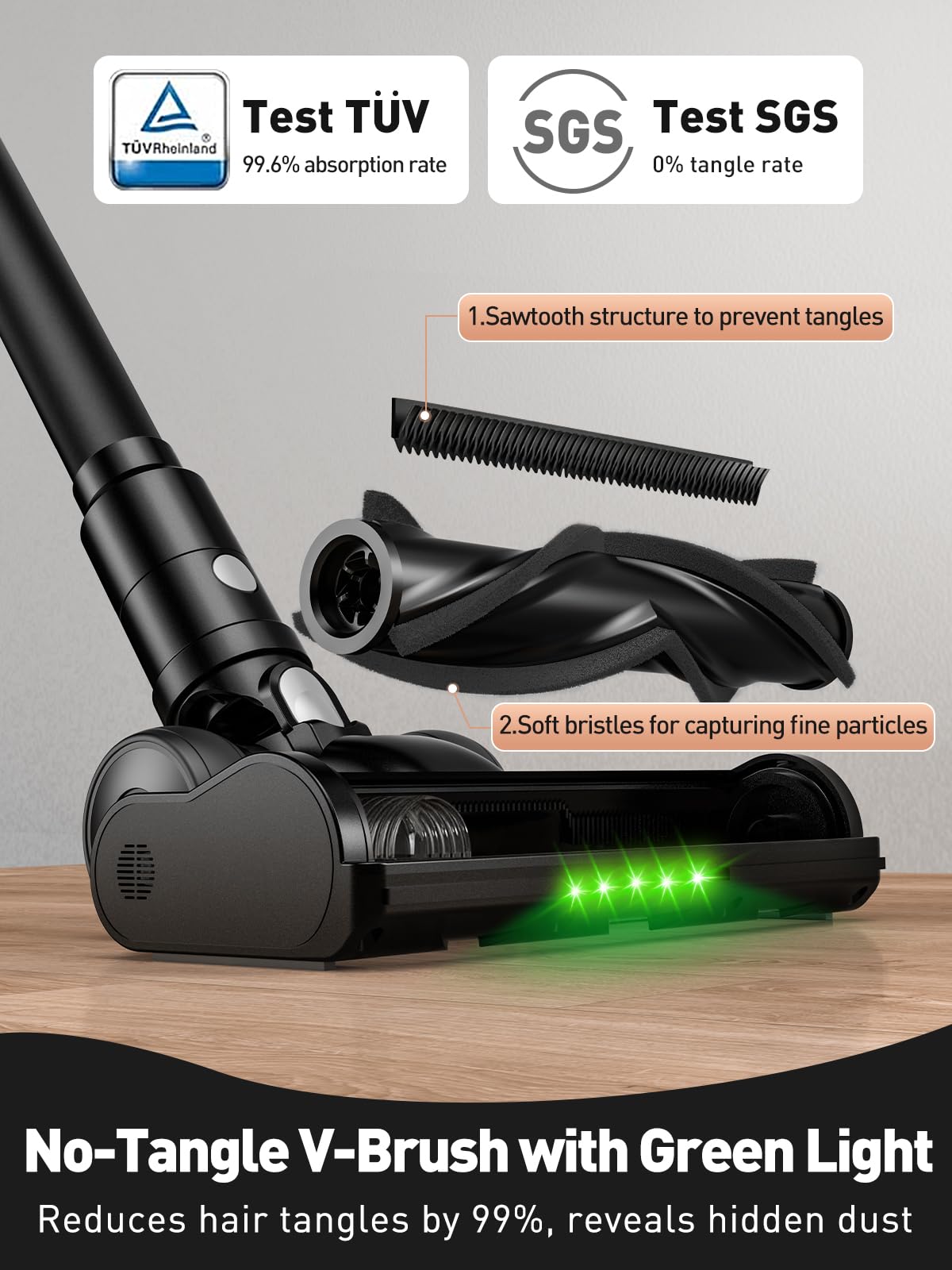 SUXIANGVAC LED lights illuminate dark corners for better cleaning.