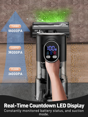 SUXIANGVAC 55kpa suction captures stubborn dirt from carpets and floors.