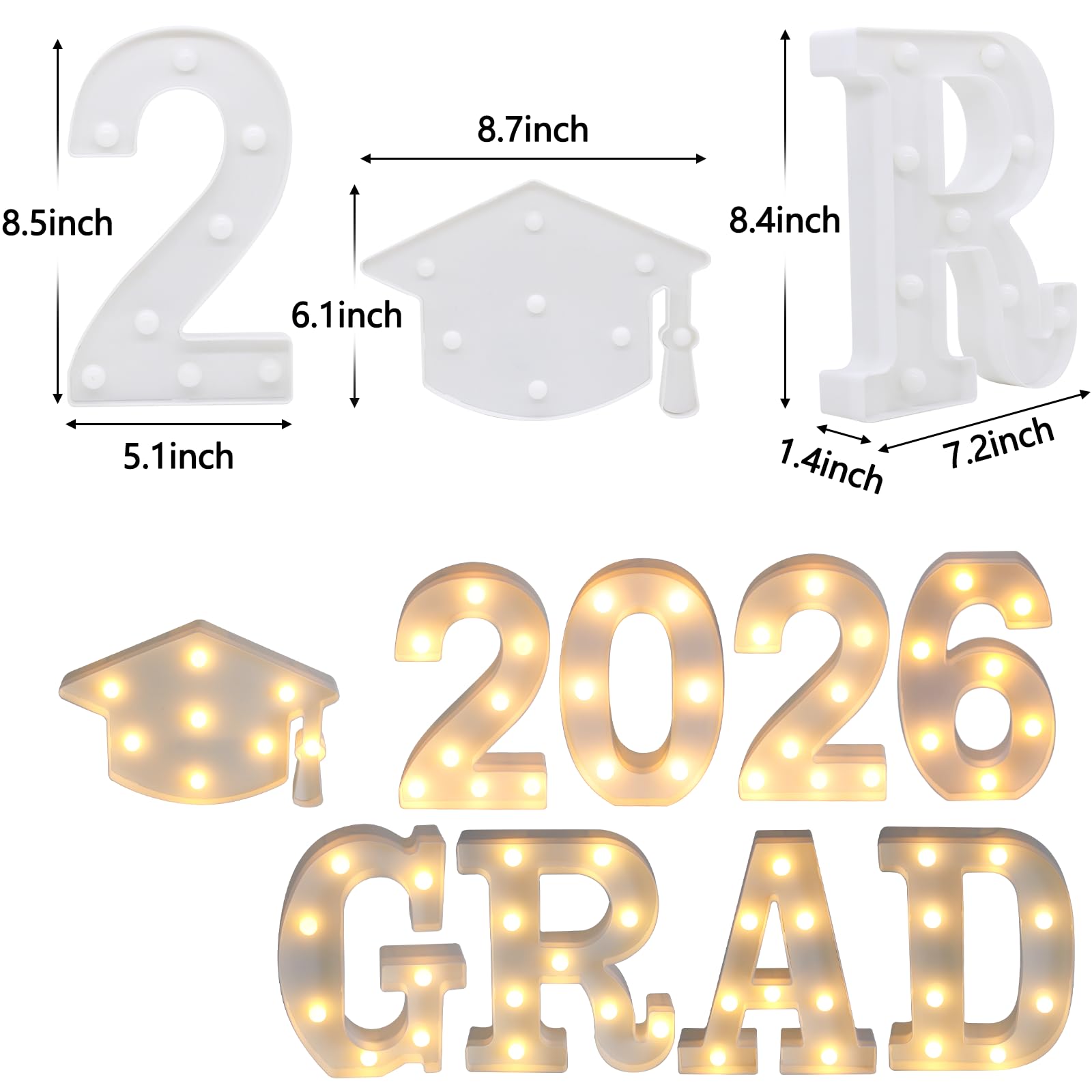 Suyeah Grad 2026 letters close-up showing LED illumination.