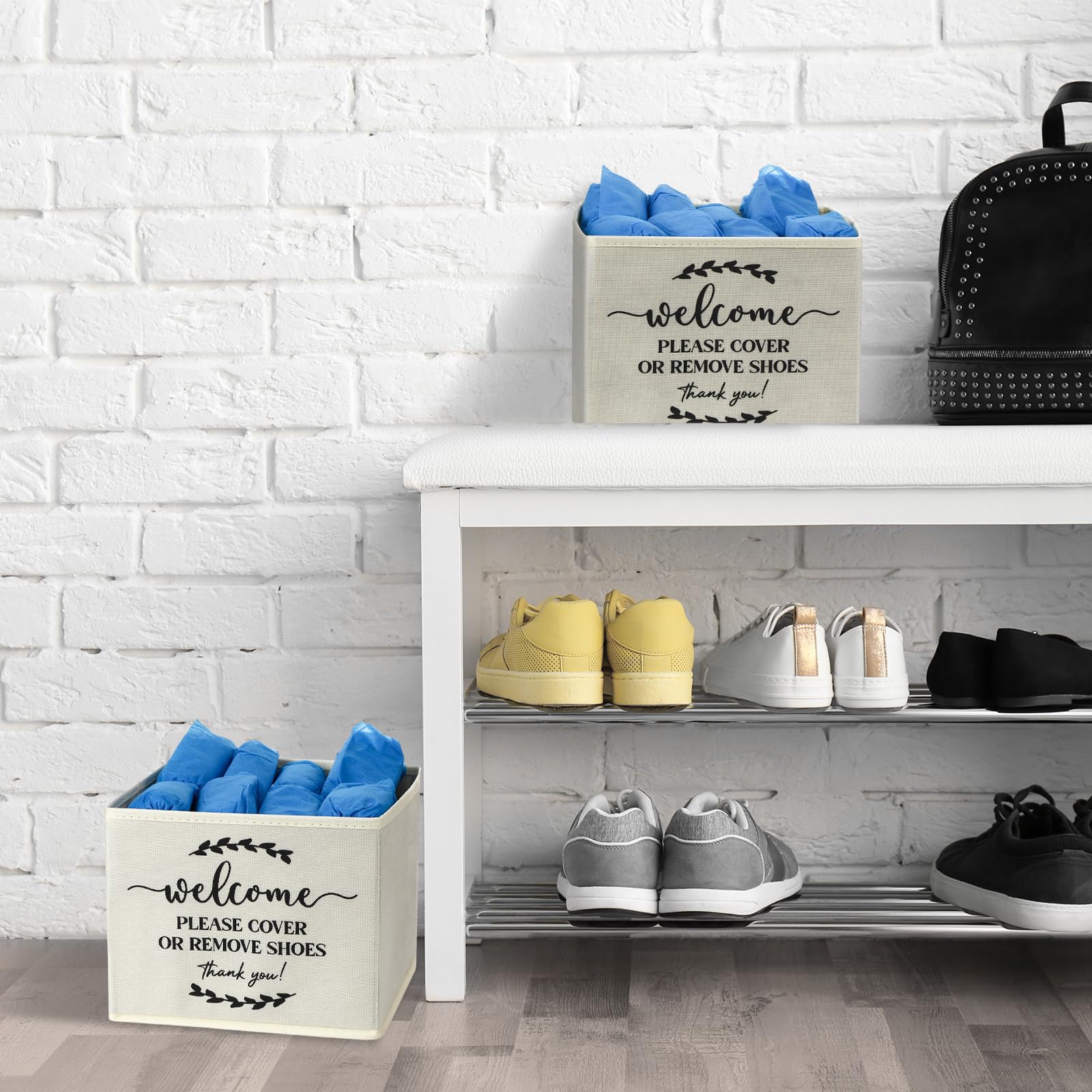 Suzile entryway setup with shoe boxes for home or office