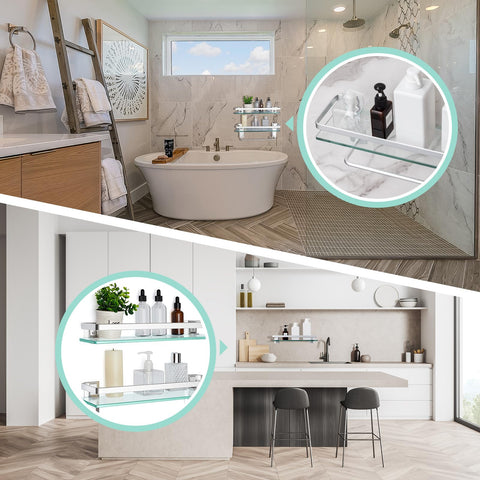 Suzile rustproof, durable shelves maintain look in moist bathrooms.