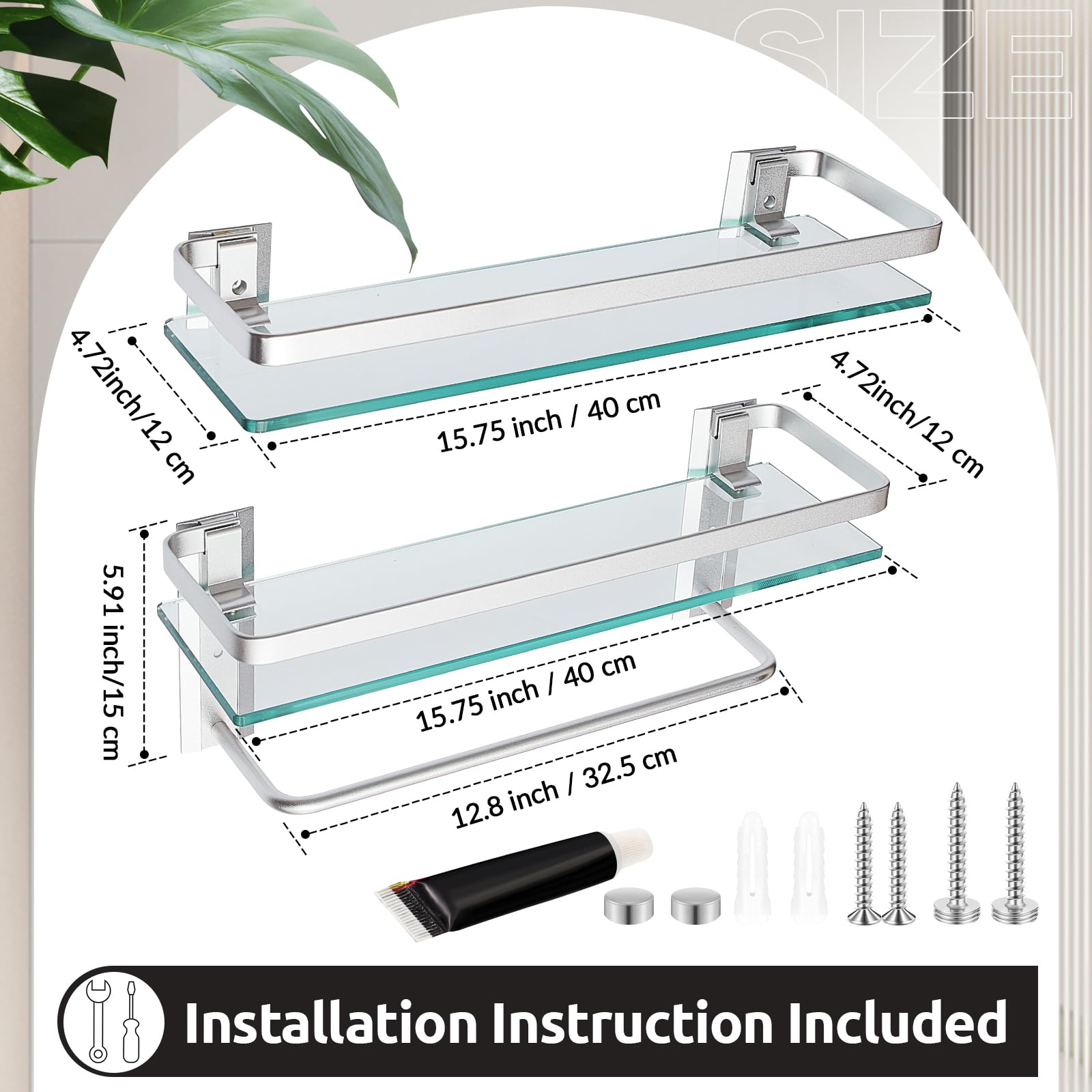 Suzile 8mm tempered glass shelf offers sturdy support for daily items.