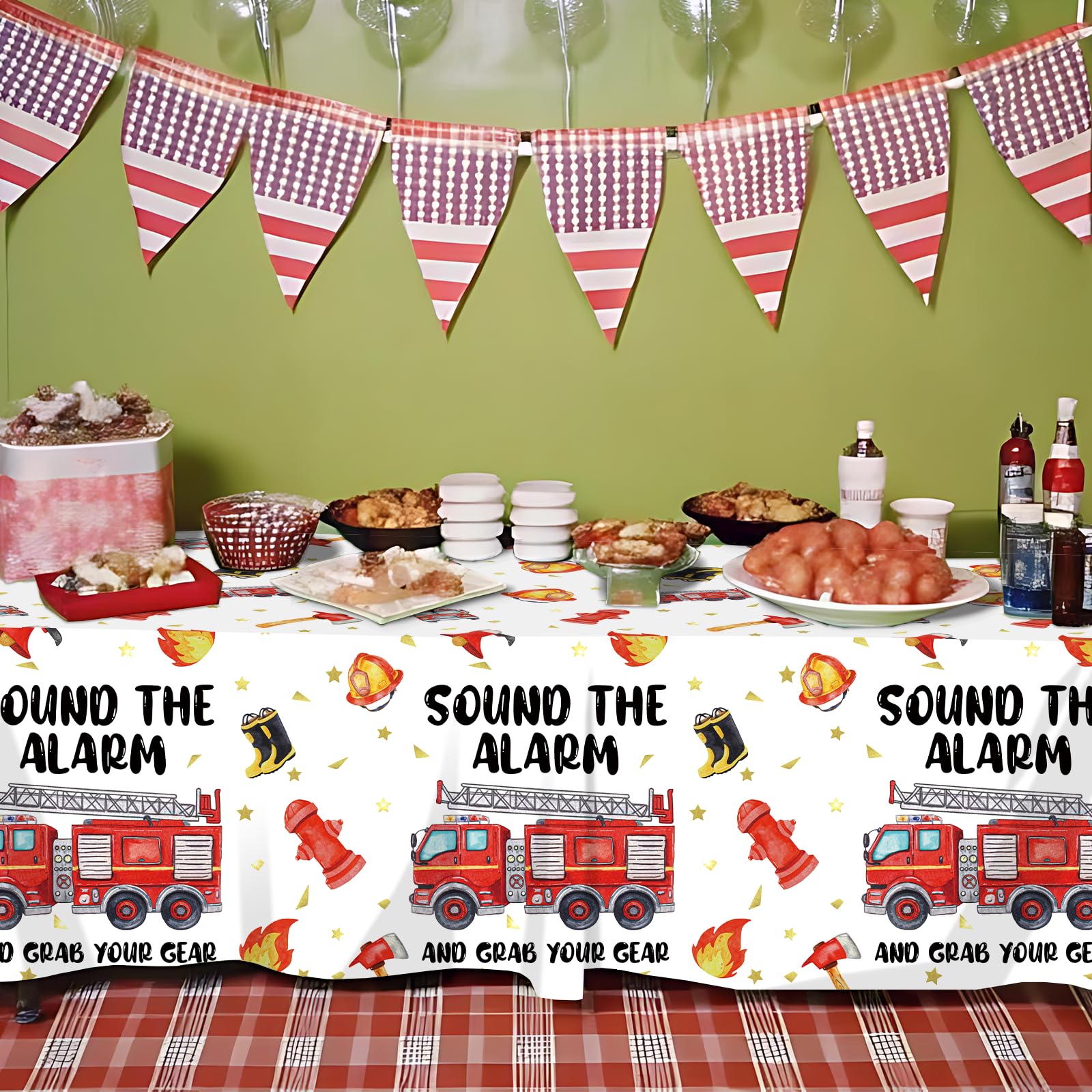 Suzkoqo Fire Truck cake topper creates a memorable centerpiece.