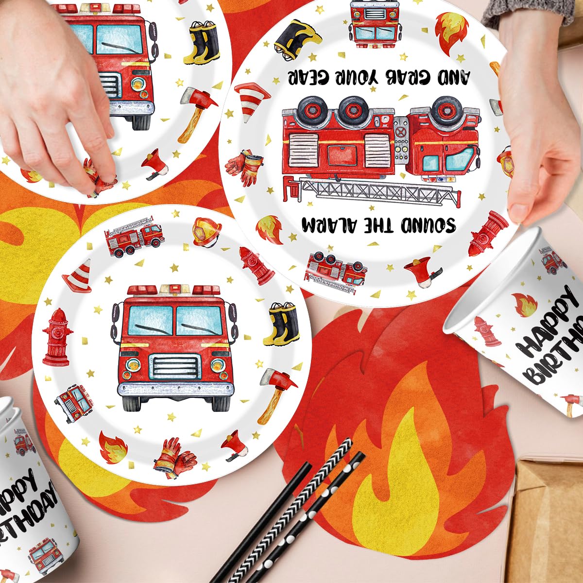 Suzkoqo Fire Truck napkins simplify cleanup while keeping theme cohesive.