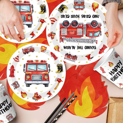 Suzkoqo Fire Truck napkins simplify cleanup while keeping theme cohesive.