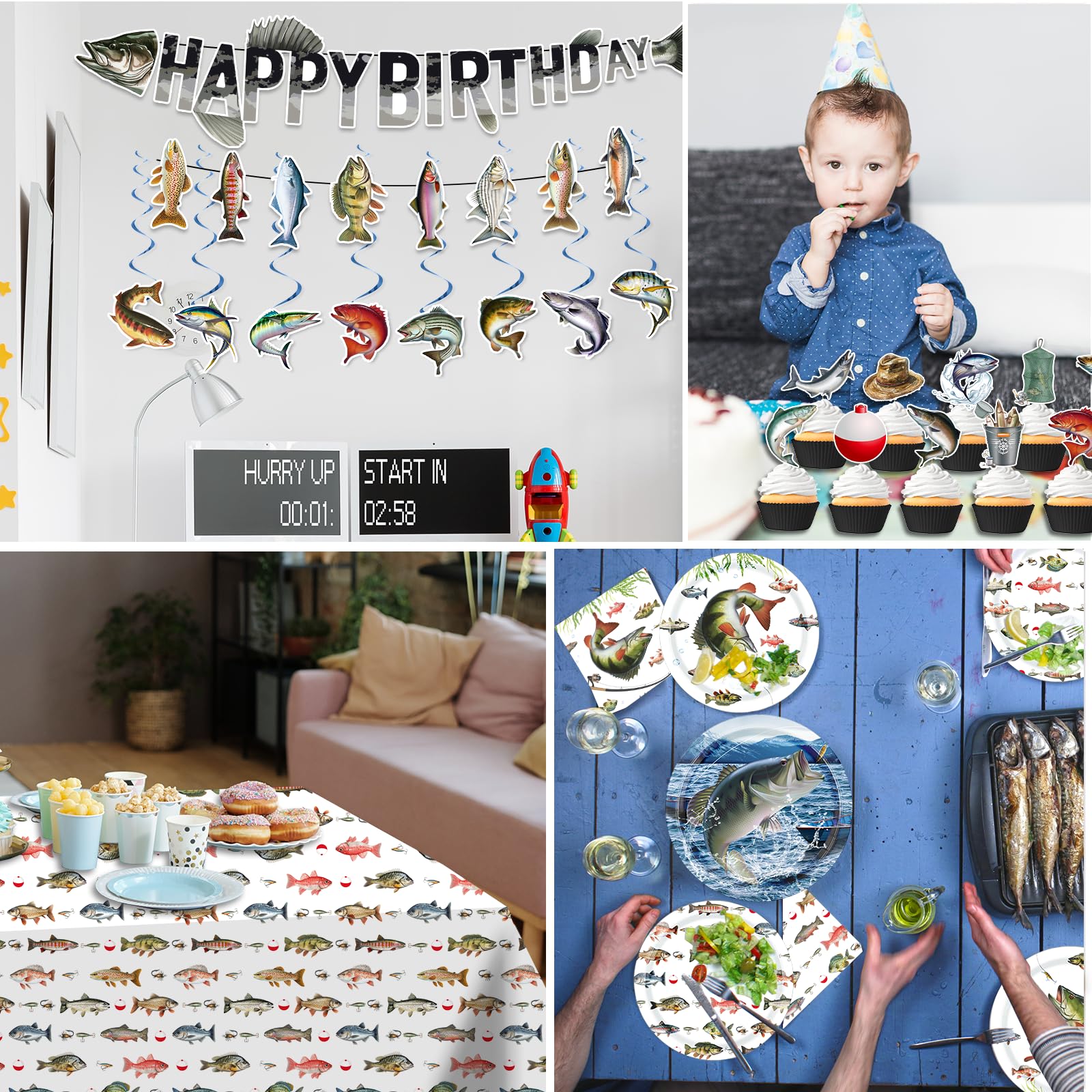 Suzkoqo fishing balloons and hanging swirls for lively decor accents.