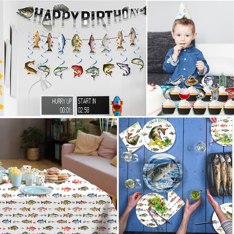 Suzkoqo fishing balloons and hanging swirls for lively decor accents.