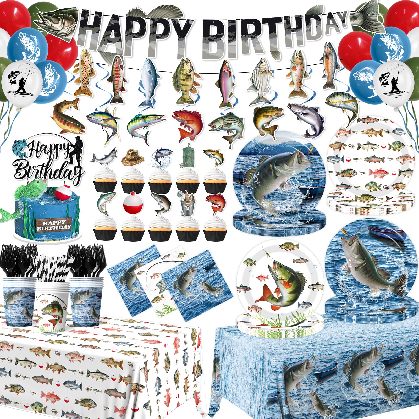 Suzkoqo fishing birthday plates and cups set for a mess-free celebration.