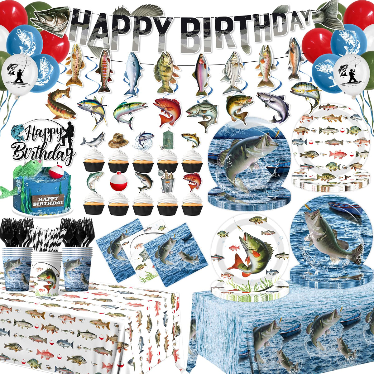 Suzkoqo fishing birthday plates and cups set for a mess-free celebration.