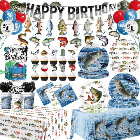 Suzkoqo fishing birthday plates and cups set for a mess-free celebration.
