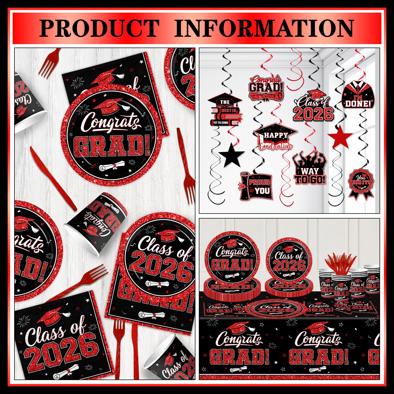 Suzkoqo graduation cups 9oz in black-red keep beverages ready for guests