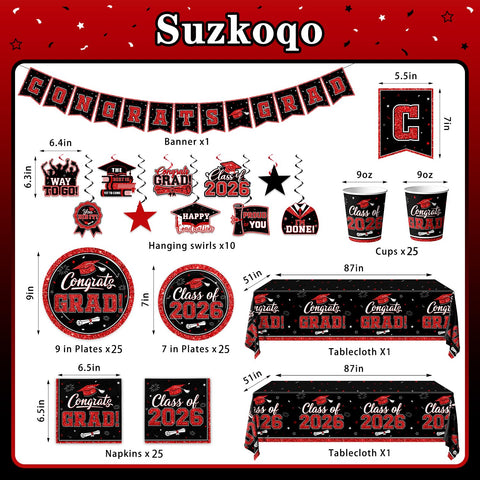 Suzkoqo grad hanging swirls in black-red create fluttering party decor