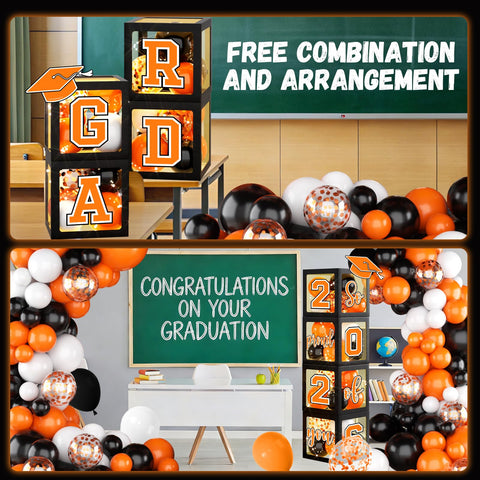 Suzkoqo graduation hats accent the decor for a classic commemorative vibe