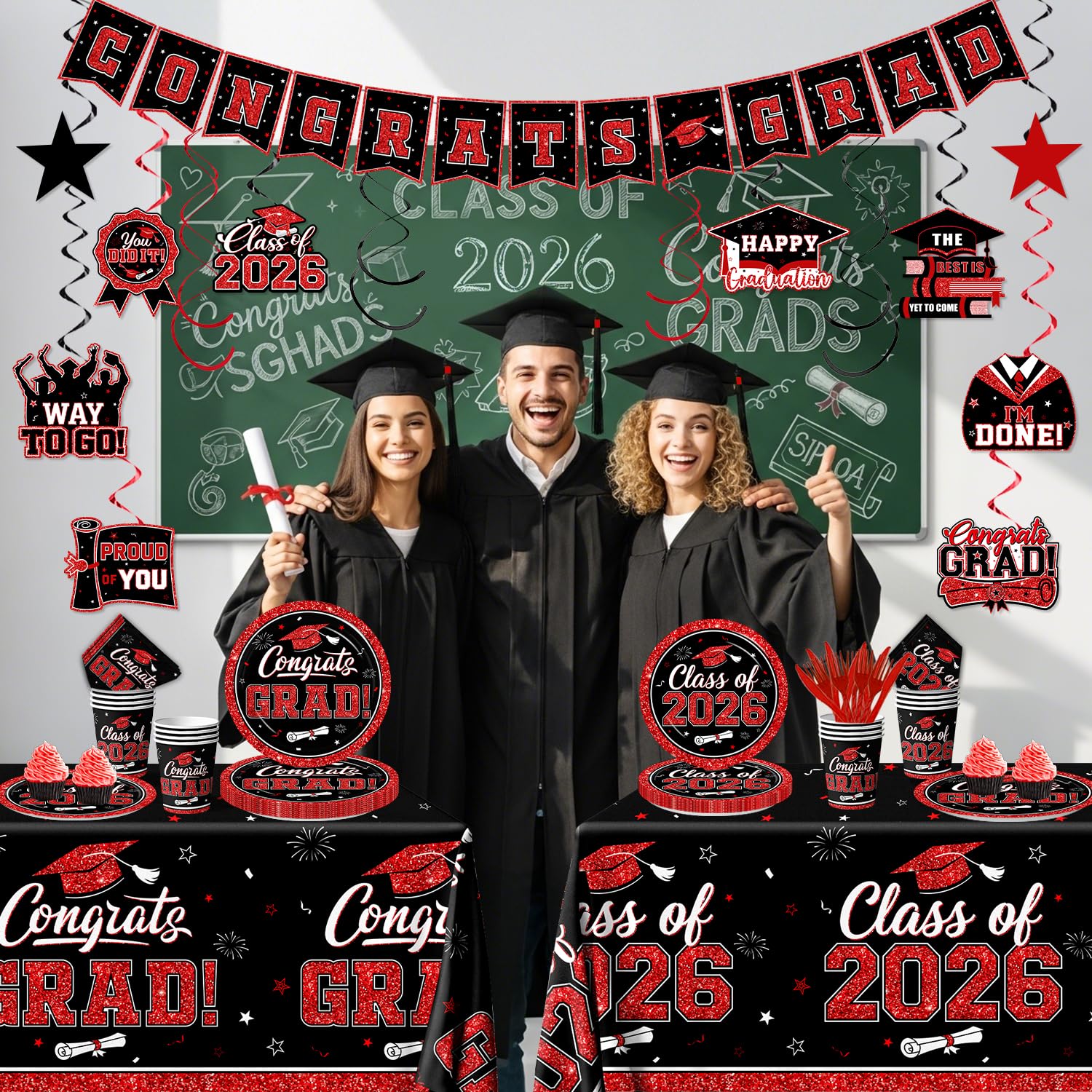 Suzkoqo graduation napkins 6.5-inch in black-red for quick cleanup during toasts
