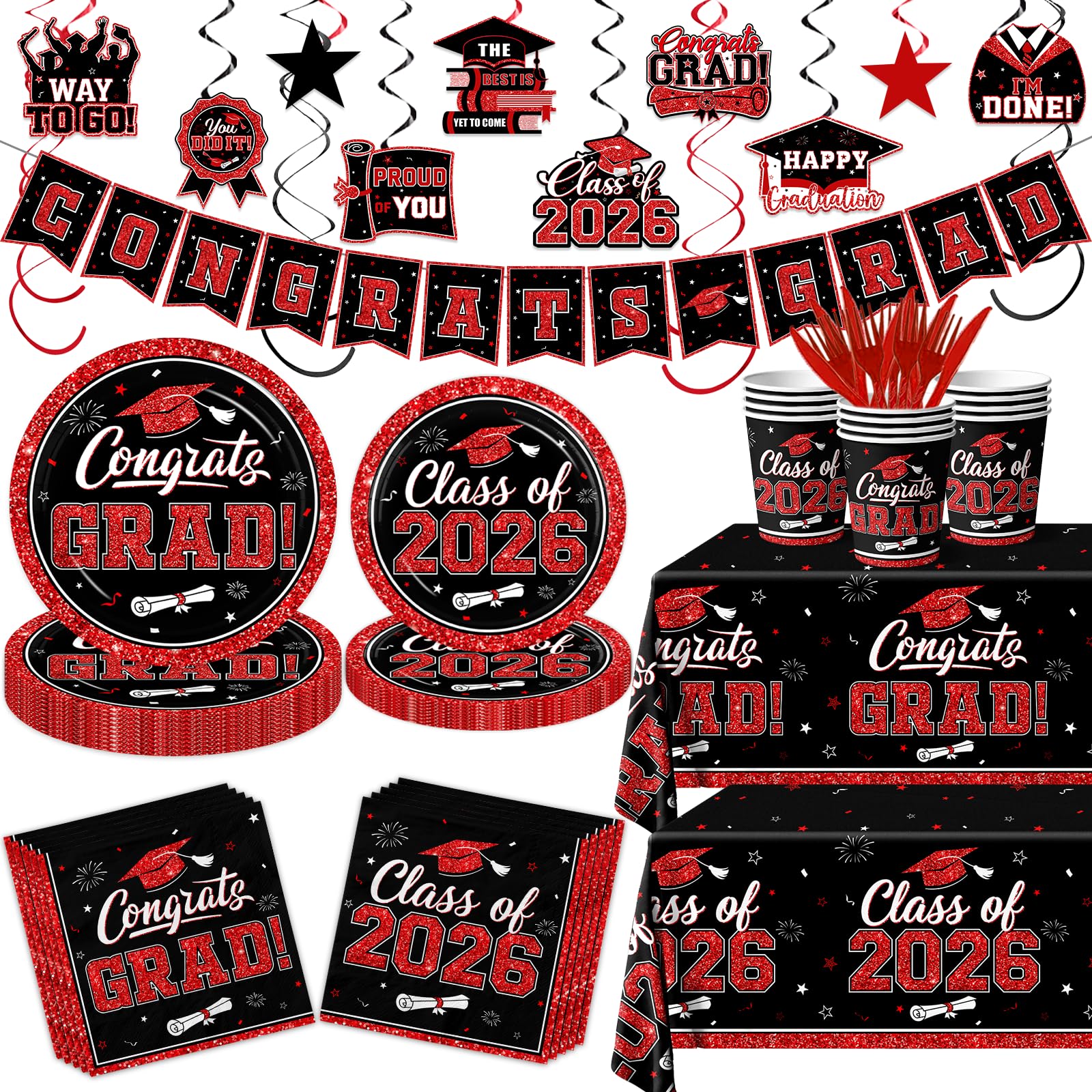 Suzkoqo graduation plate 9-inch in black-red enhances table presentation for 25 guests