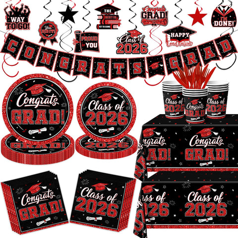 Suzkoqo graduation plate 9-inch in black-red enhances table presentation for 25 guests