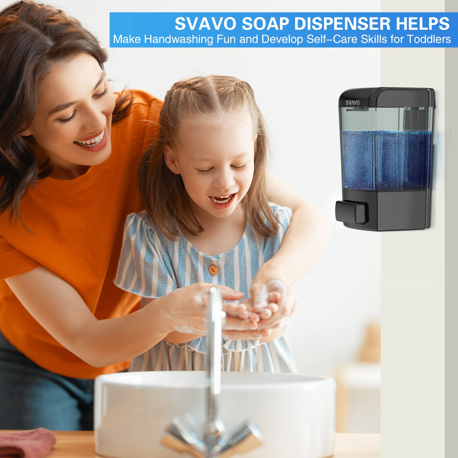 SVAVO transparent tank makes monitoring soap level easy during daily use.
