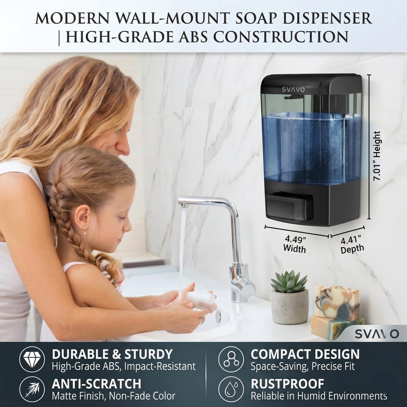 SVAVO wall mount emphasizes space-saving design ideal for compact kitchens and bathrooms.
