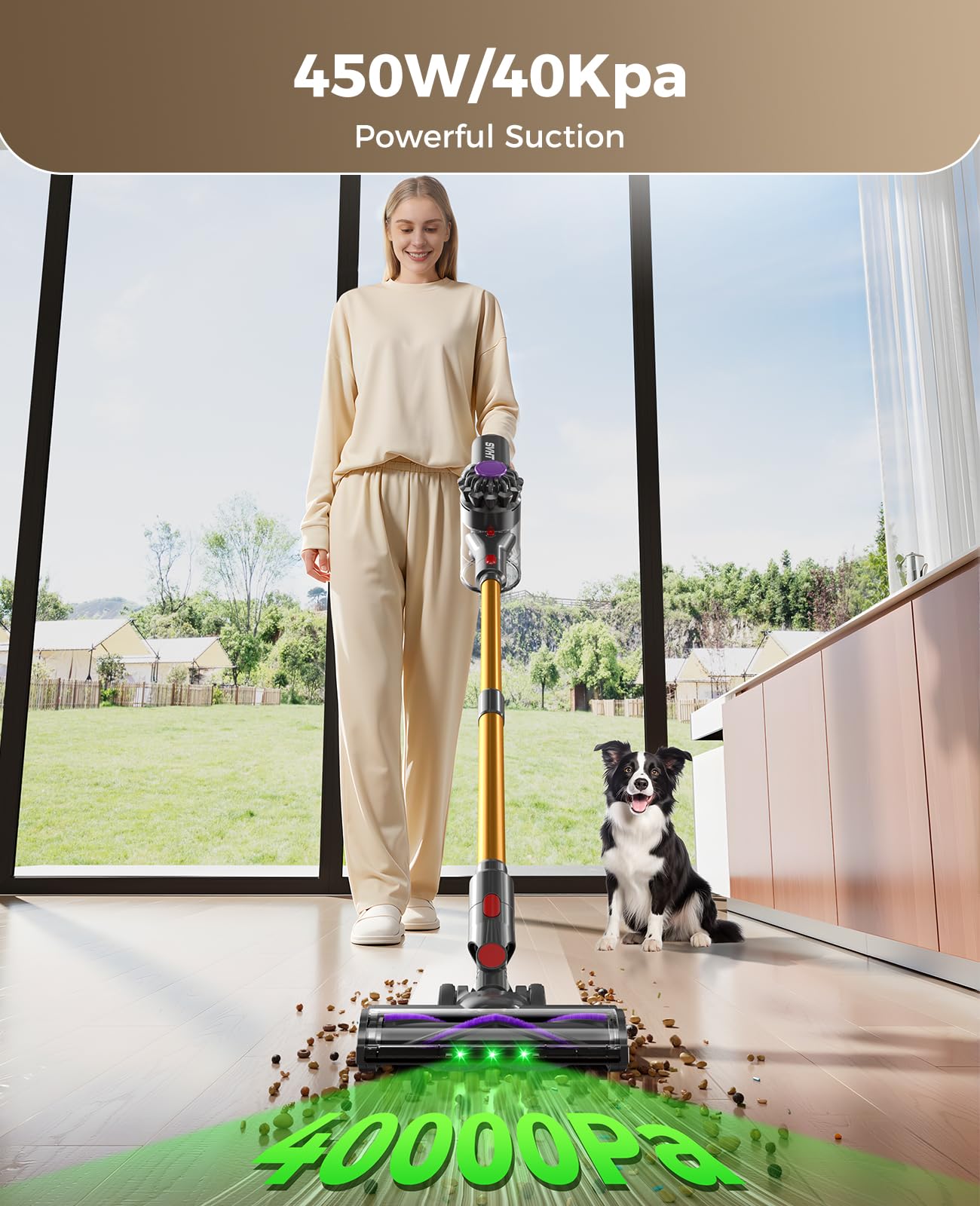 SVHT cordless vacuum long runtime up to 45 minutes on ECO mode