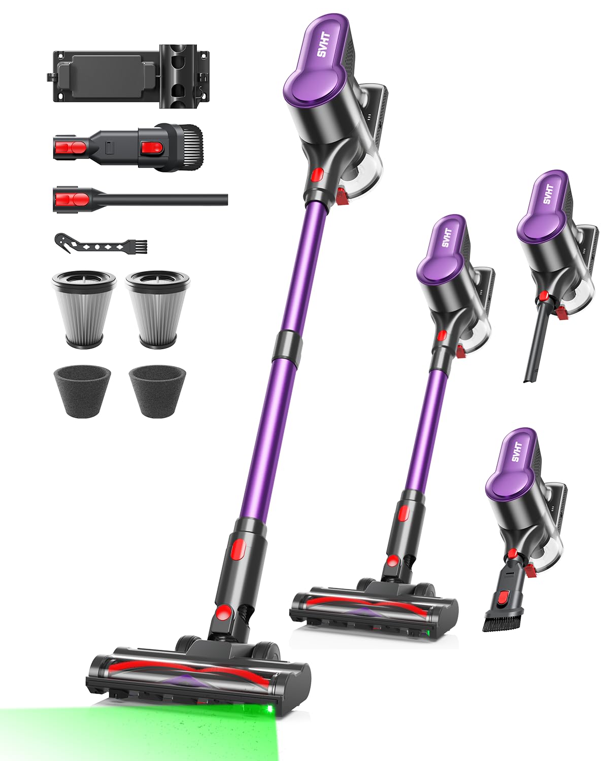 SVHT cordless vacuum 500W suction powers quick pickup of pet hair on hardwood