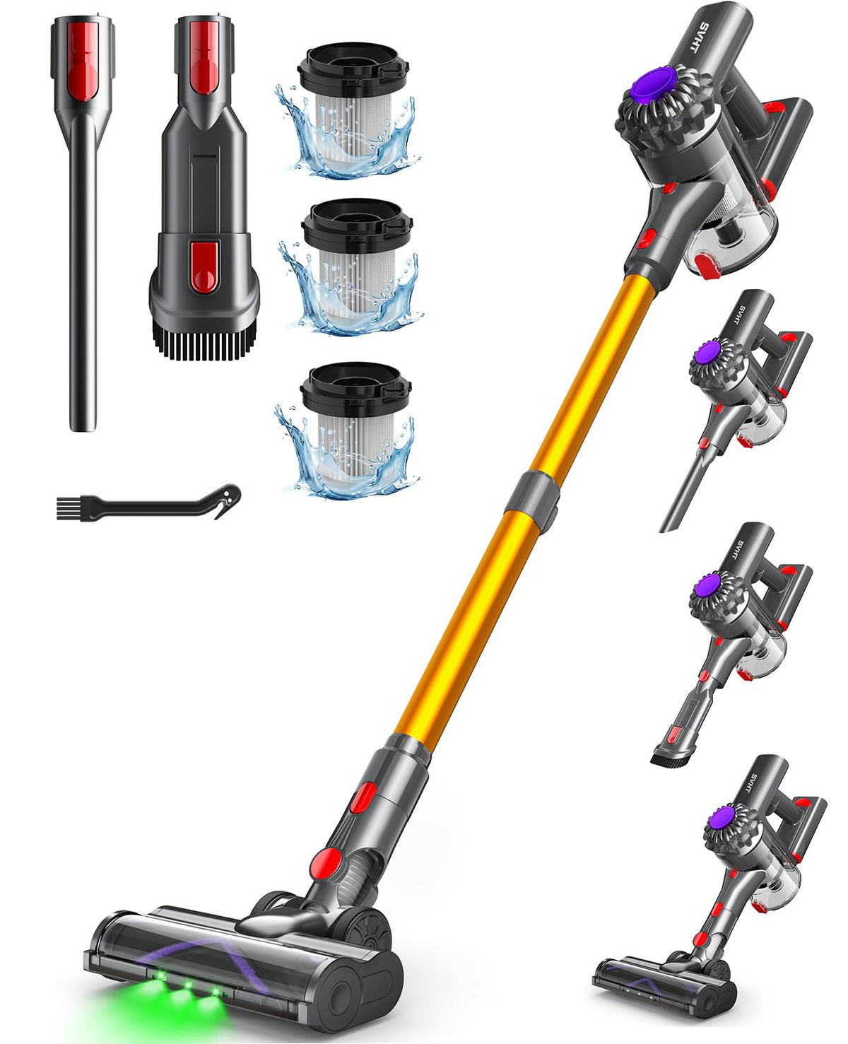 SVHT cordless vacuum power suction demonstrates deep cleaning on carpets and floors