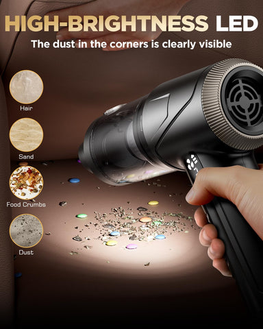 Svoko handheld vacuum in turbo mode handles tough messes and quick cleans.