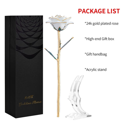 SW 24k gold dipped rose on nightstand display, lasting symbol of love.