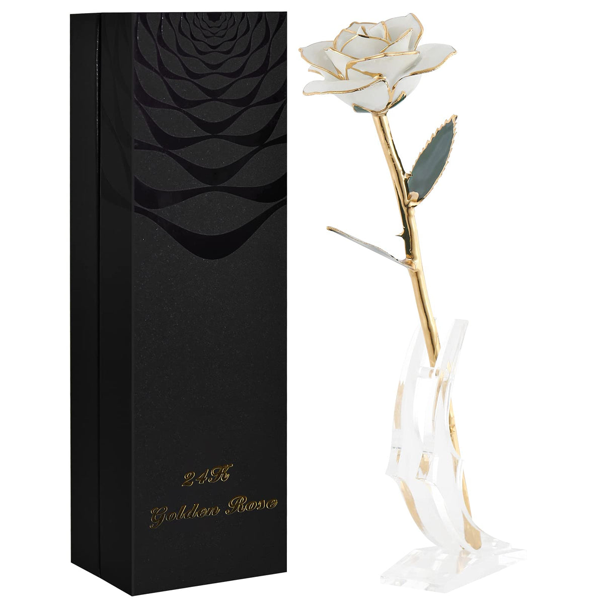 SW 24k gold dipped rose on stand, elegant home decor keepsake.