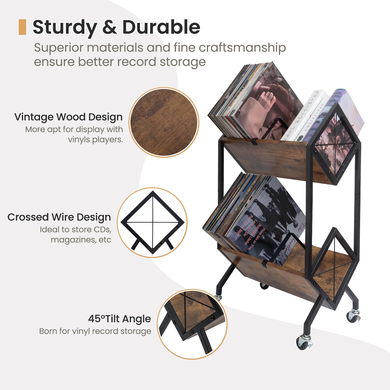 SwaaVee retro wood and iron frame adds timeless style.