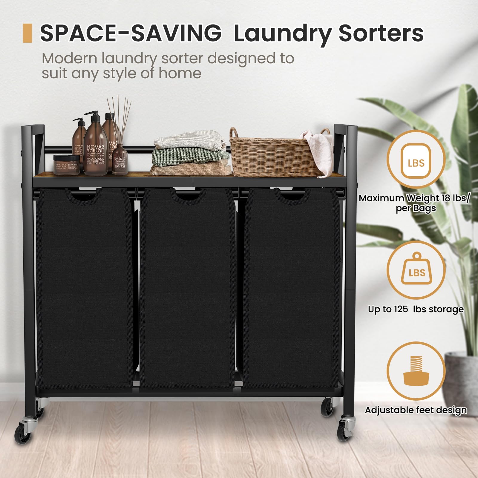 SwaaVee black-finish laundry hamper blends with any room design.