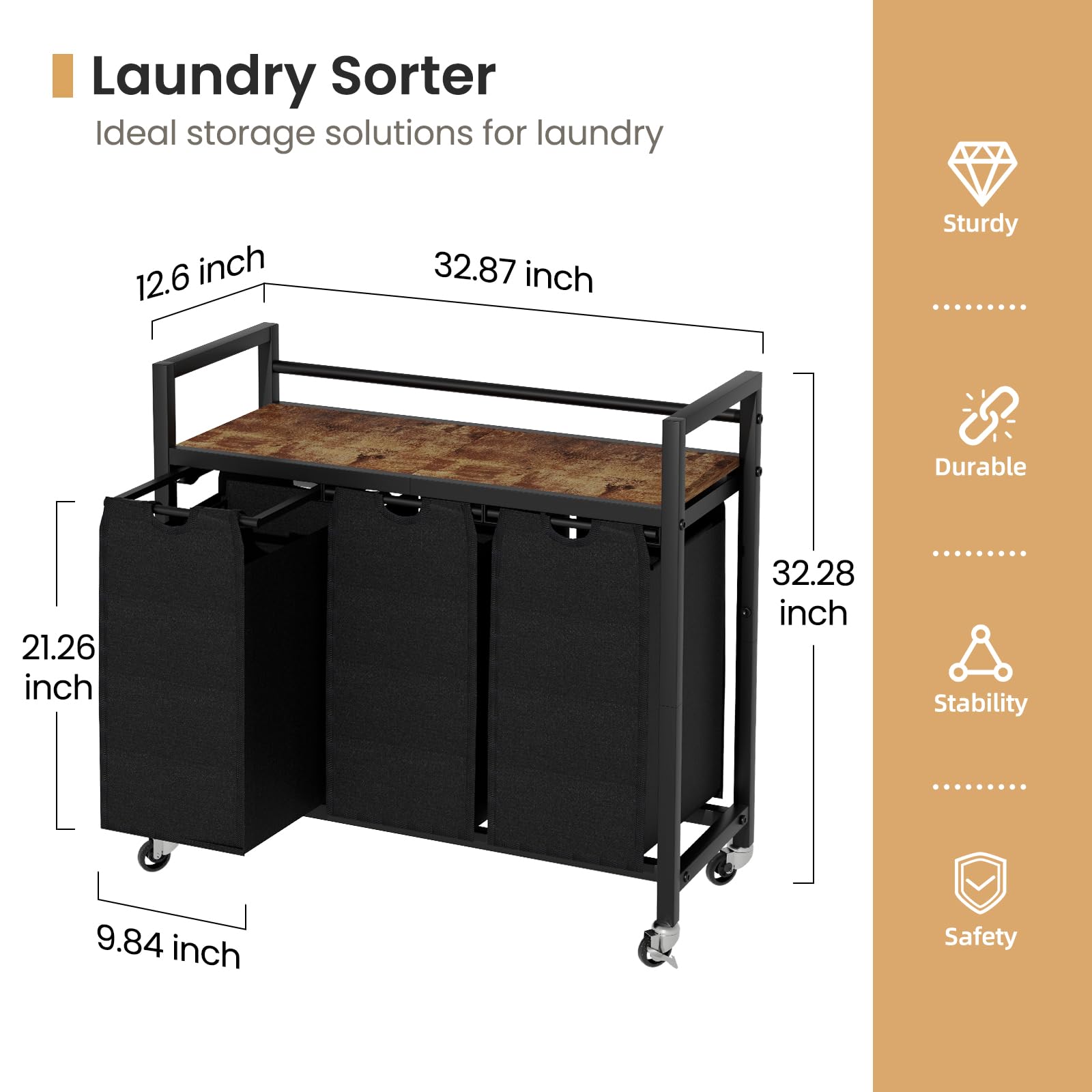 SwaaVee three-bag sorter featuring removable bags for easy laundry separation.