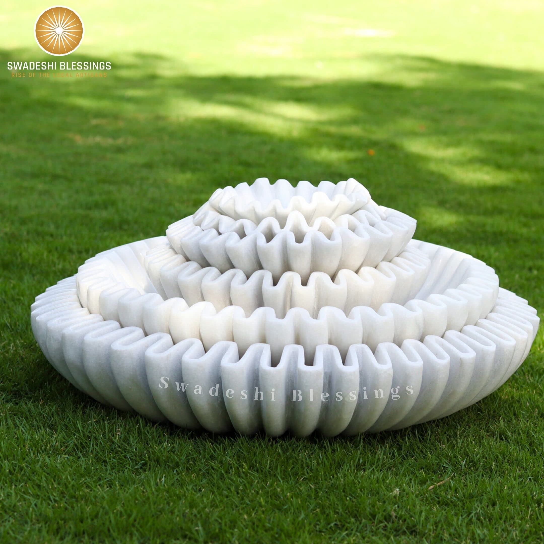 SWADESHI BLESSINGS six inch urli marble for decorative arrangements