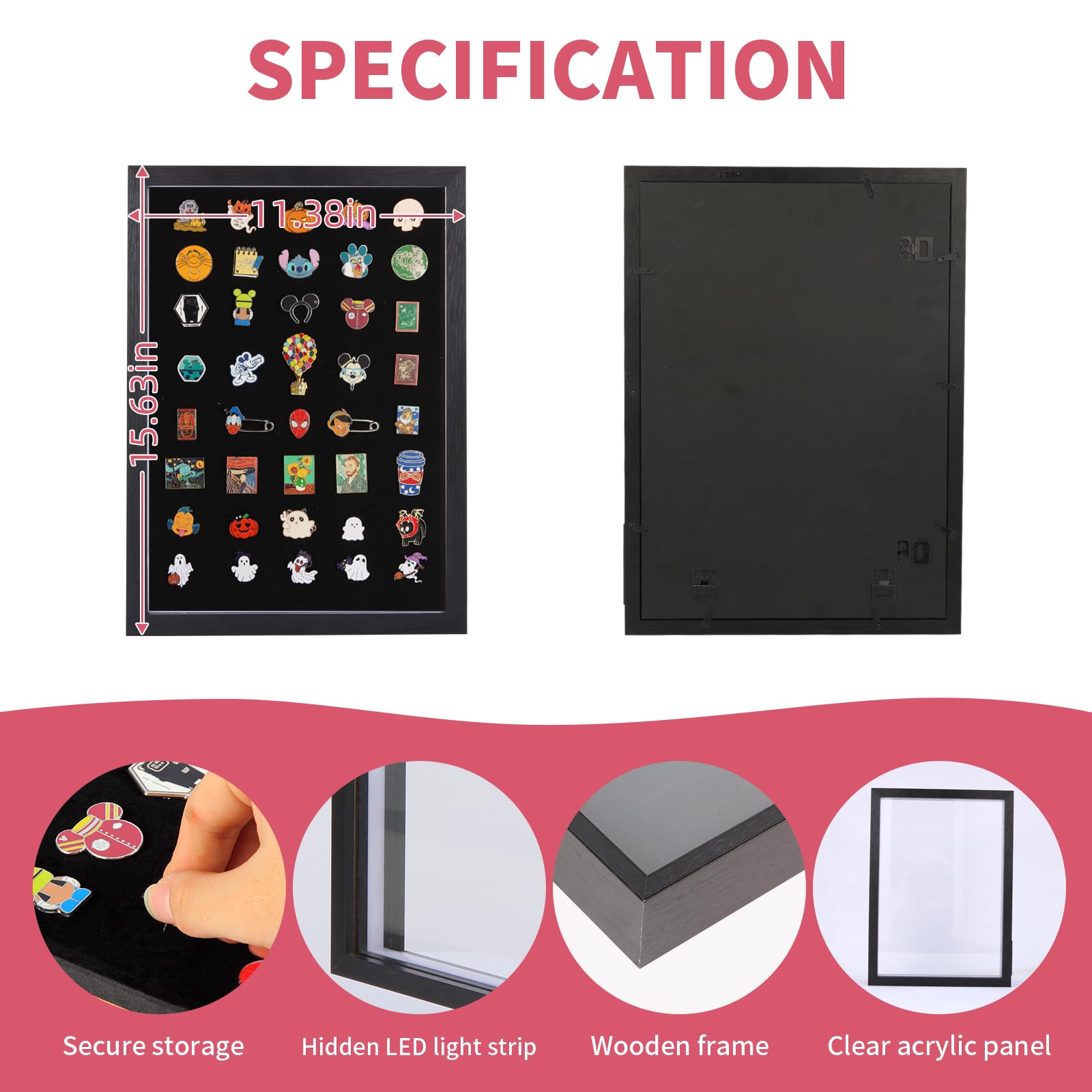 Swakuszy black felt backing securely holding varied enamel pins in place