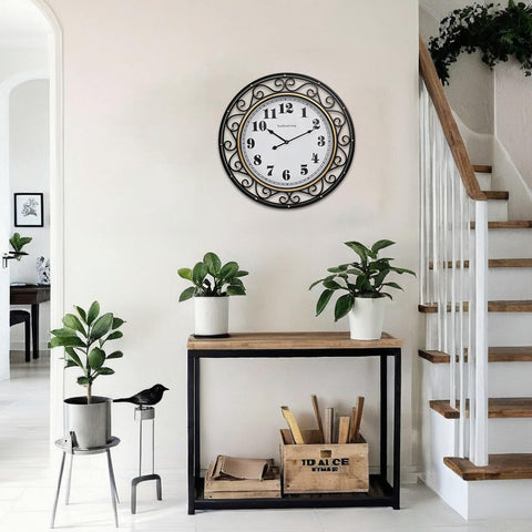 SwallowLiving 24inch vintage iron wall clock enhances dining and bedroom ambience.