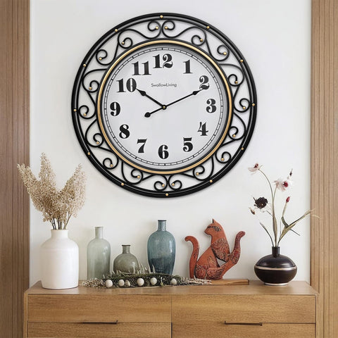 SwallowLiving 24inch vintage iron wall clock face with large, easy-to-read numerals.