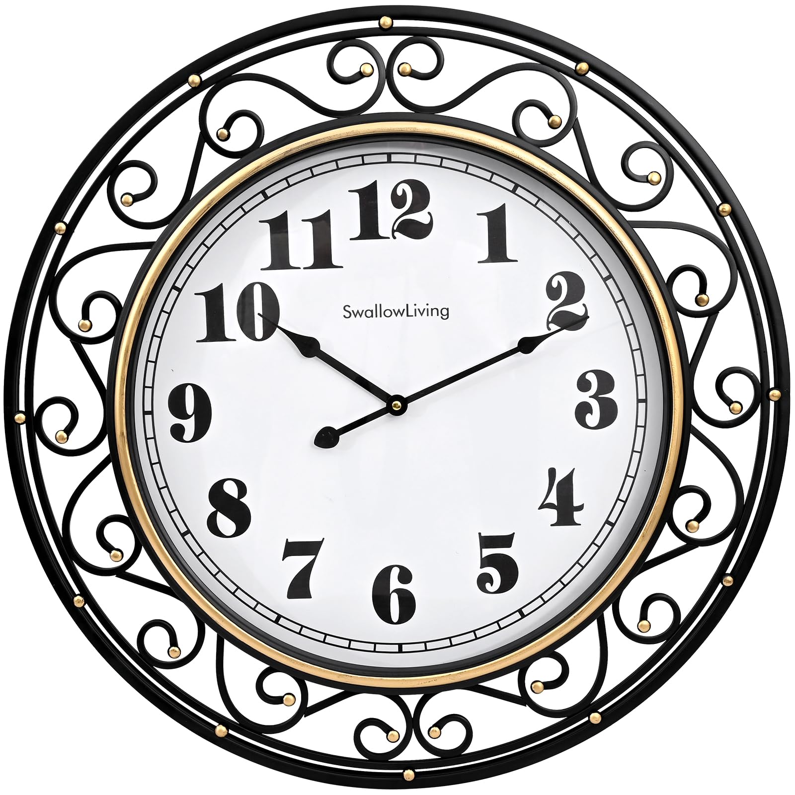 SwallowLiving 24inch vintage iron wall clock glass lens resists dust.