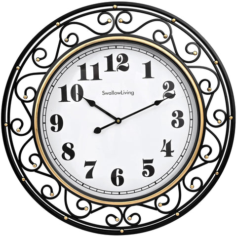 SwallowLiving 24inch vintage iron wall clock glass lens resists dust.
