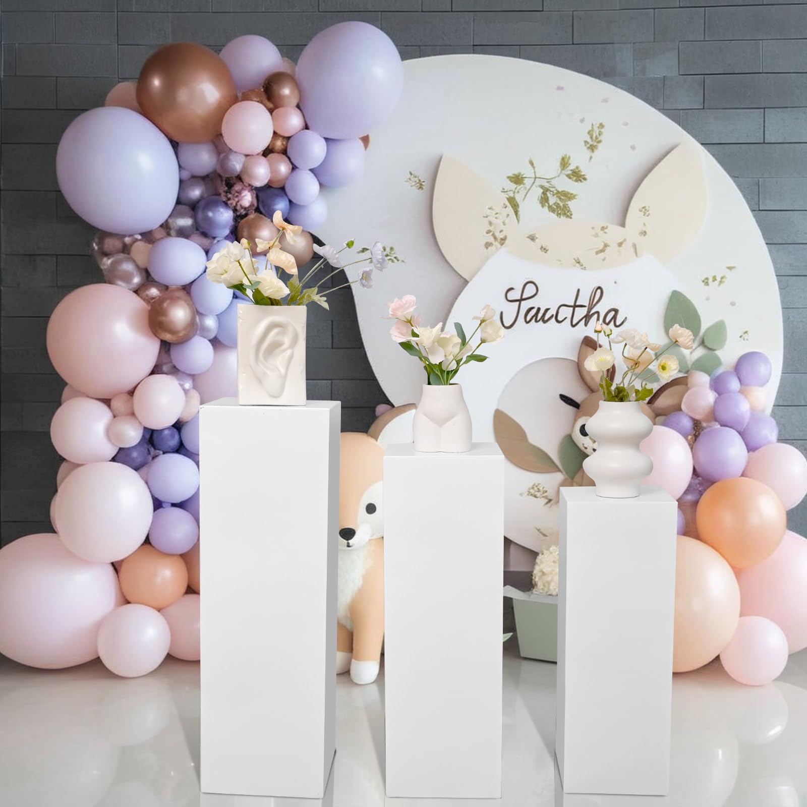 SwallowLiving white pedestal stand medium adds height for floral centerpieces and displays