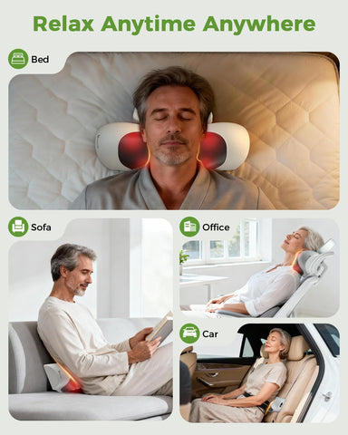 Heat and kneading feature shown delivering soothing tension relief.