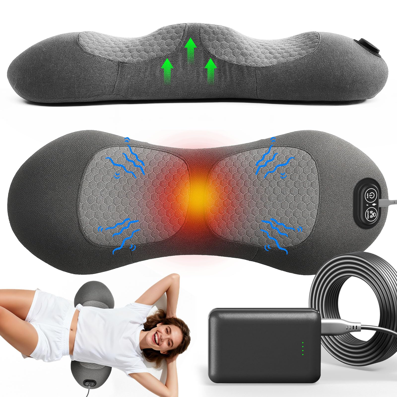 Swancode Upgraded 3-in-1 lumbar pillow on bed delivers targeted back relief and relaxation.