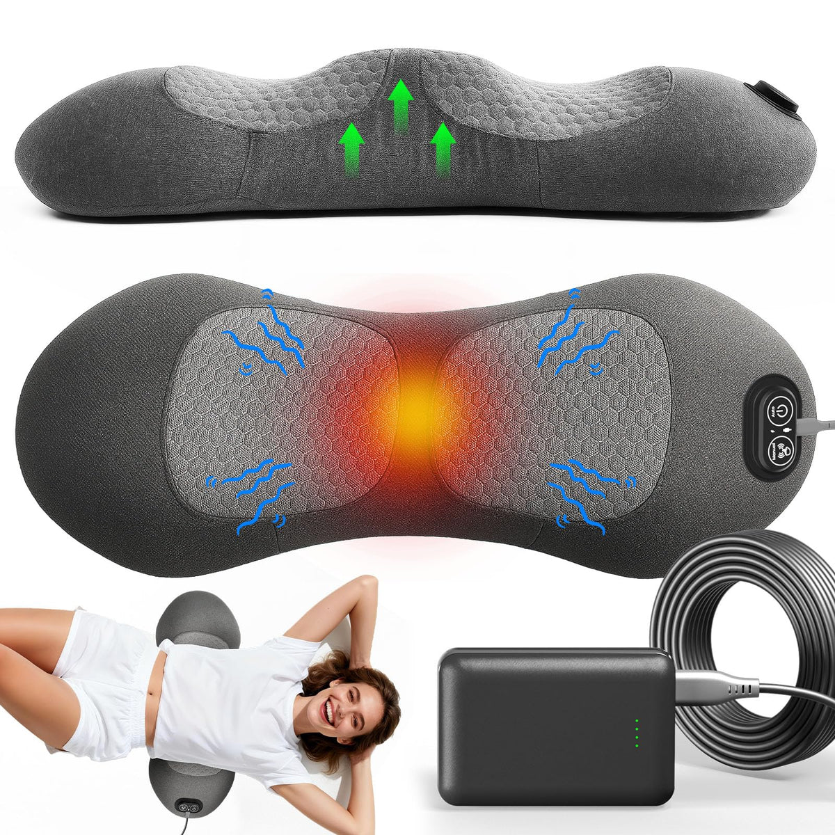Swancode Upgraded 3-in-1 lumbar pillow on bed delivers targeted back relief and relaxation.